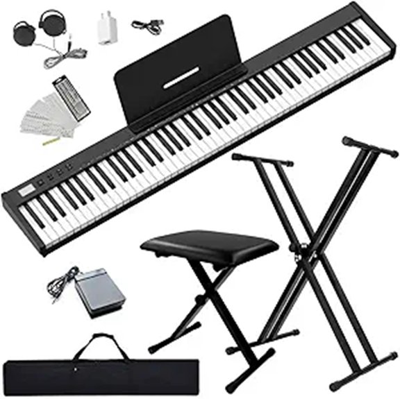 NikoMaku 88-Key Piano Keyboard with Bench Stand