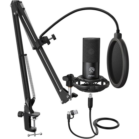 FIFINE USB Studio Condenser Mic with Boom Arm