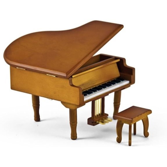 Wood Tone Miniature Baby Grand Piano with Bench - White Christmas